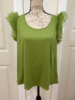 Cato Lime Green Ruffled Sleeve Maximalist Top Blouse Shirt Size Large